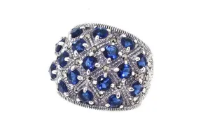 Sapphire Blue Dots ring with  Silver Marcasite