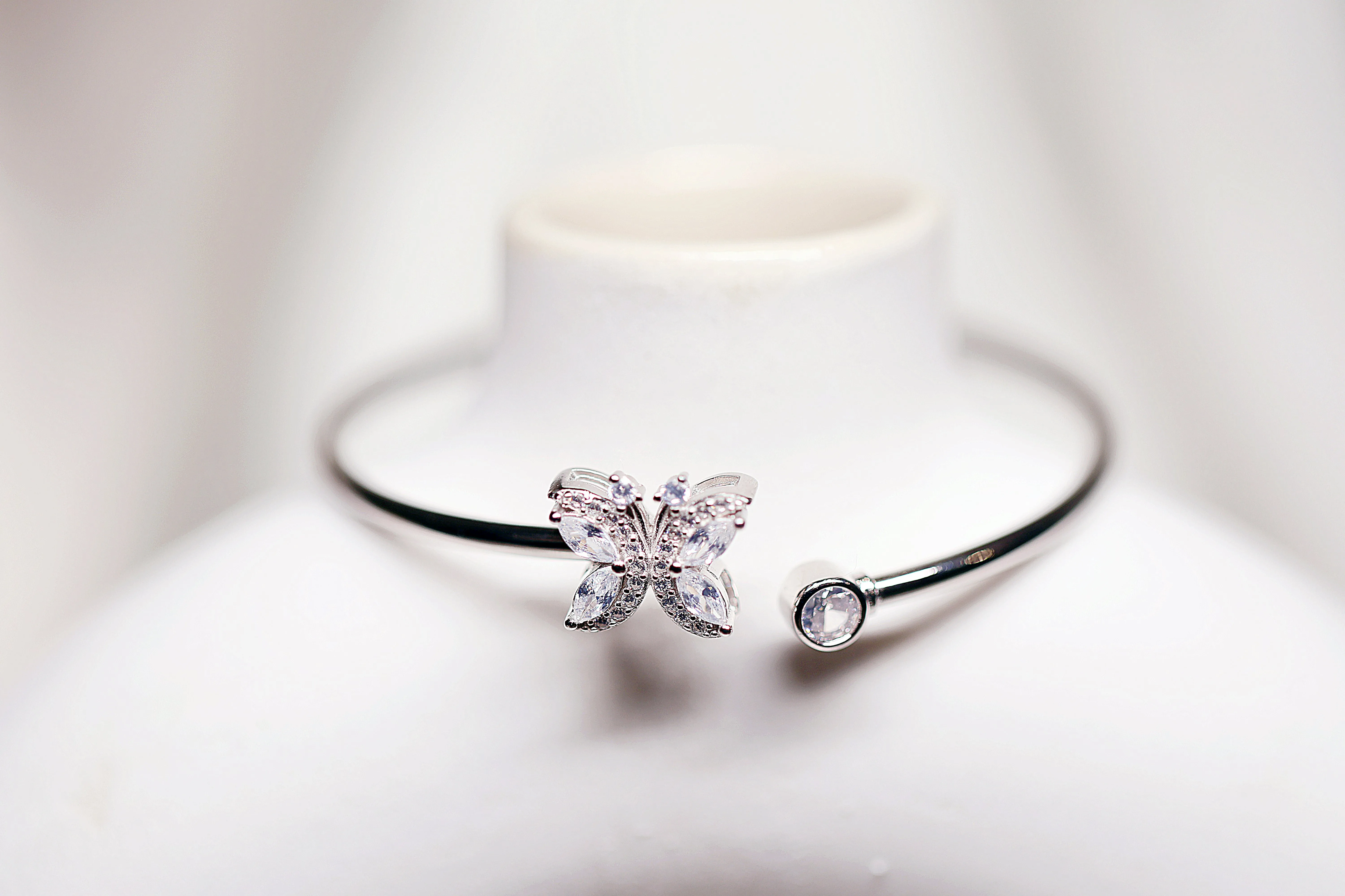 Silver butterfly open bangle bracelet