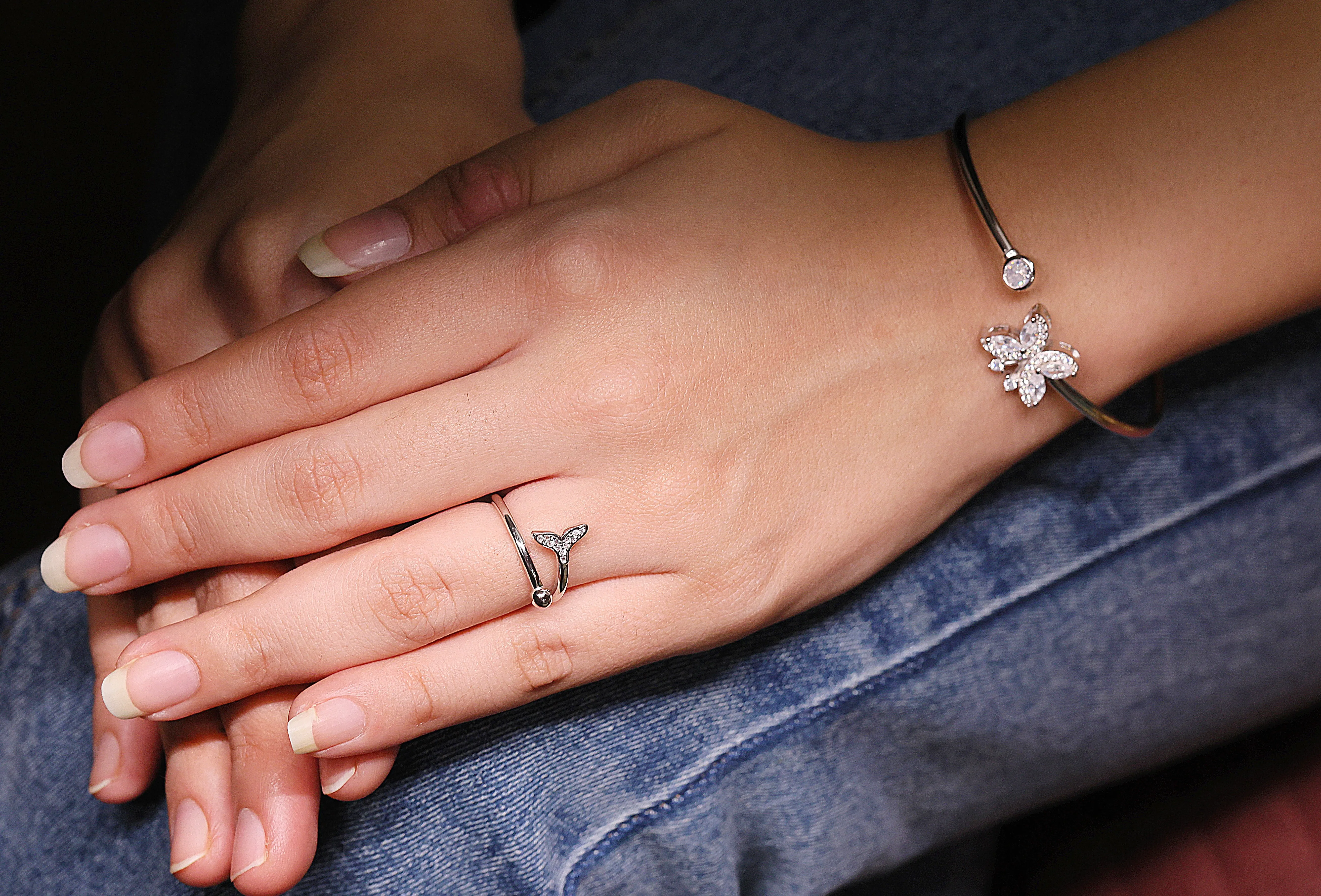 Silver butterfly open bangle bracelet