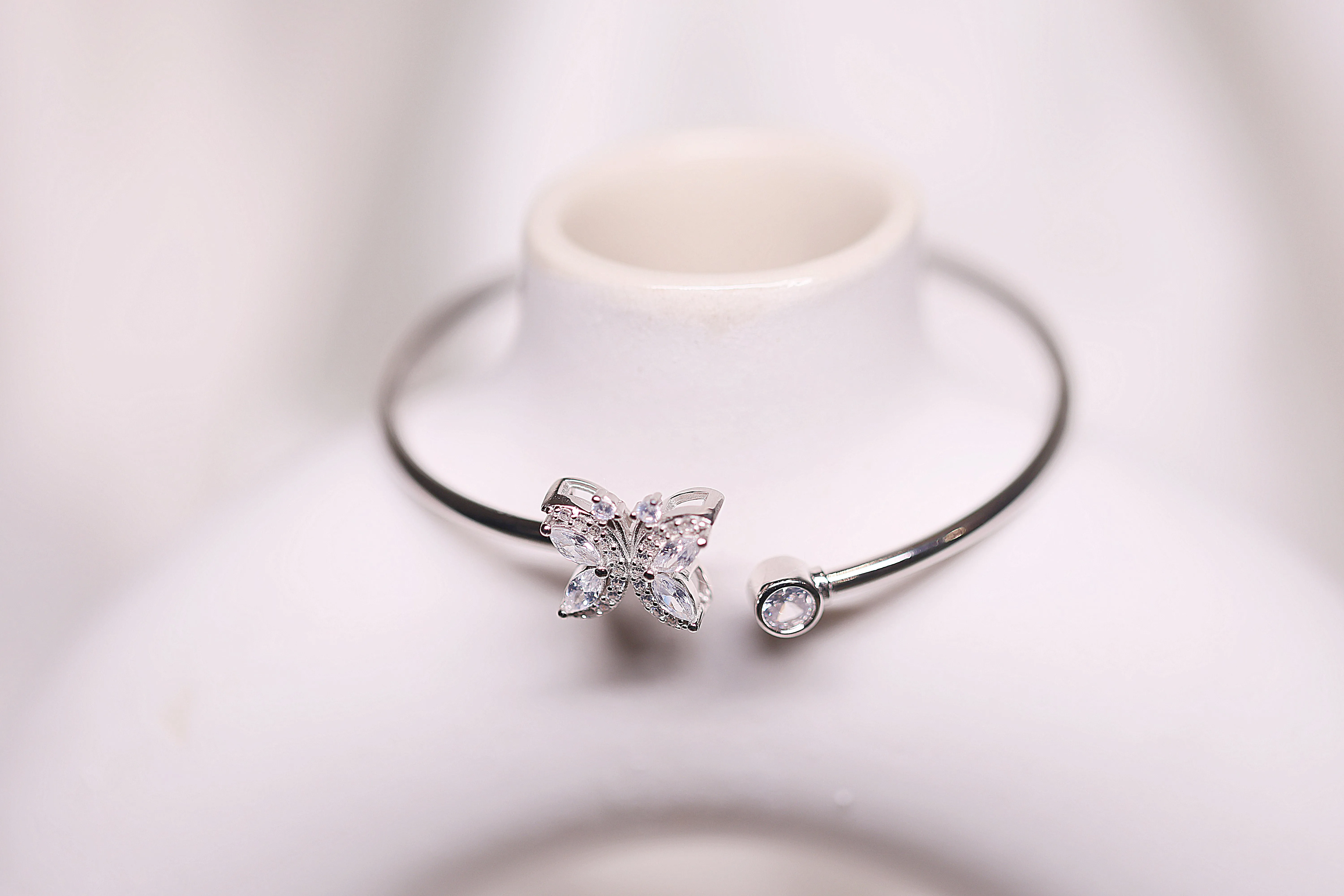 Silver butterfly open bangle bracelet