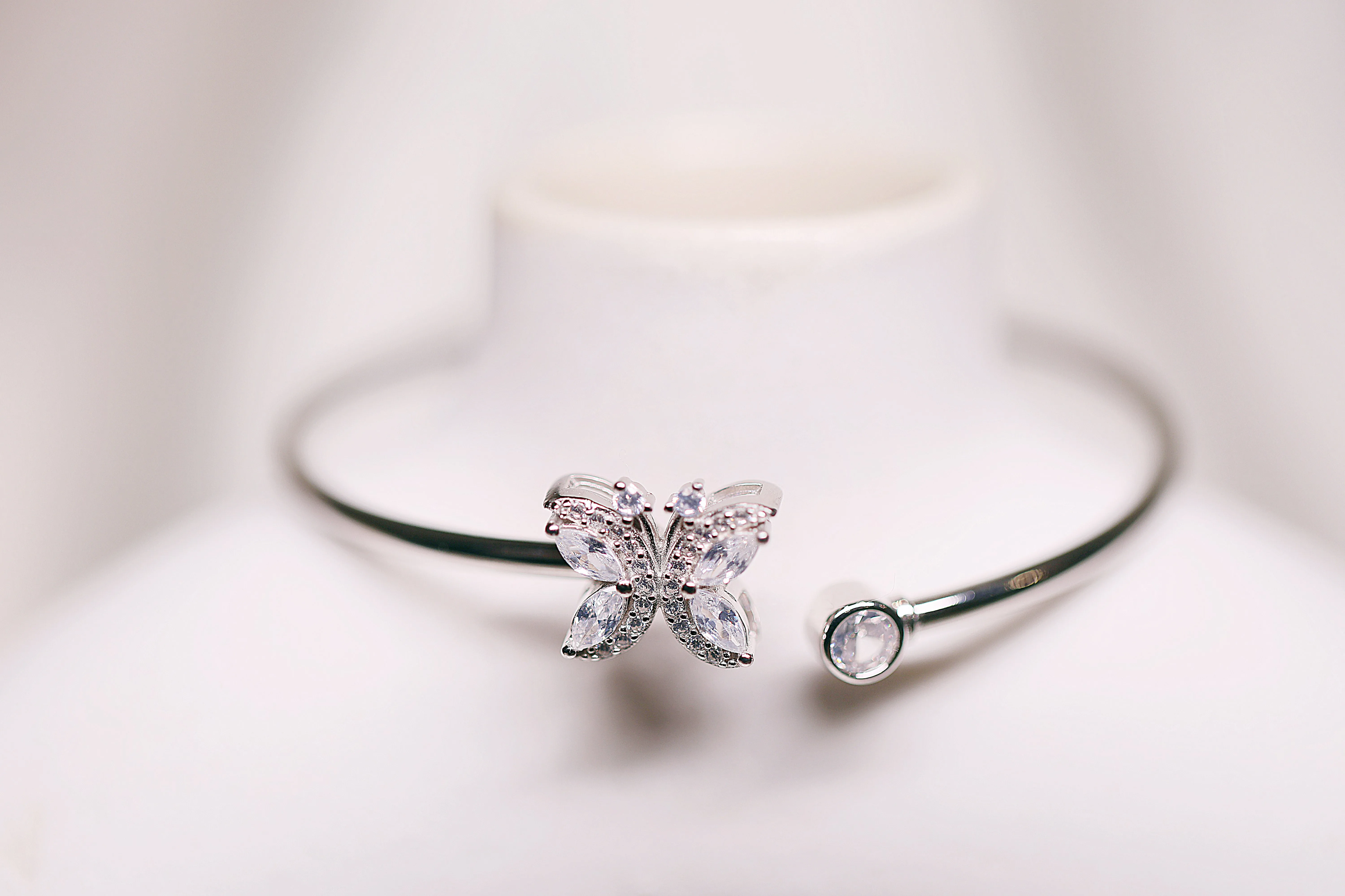 Silver butterfly open bangle bracelet
