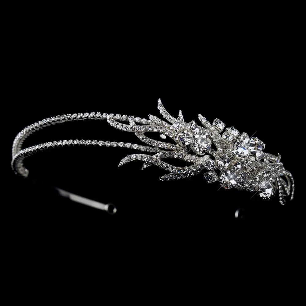 Silver Crystal Side Accented Bridal Double Side Accented Headband
