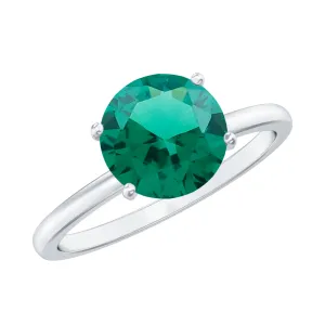 Simple Round Lab Grown Emerald Solitaire Ring