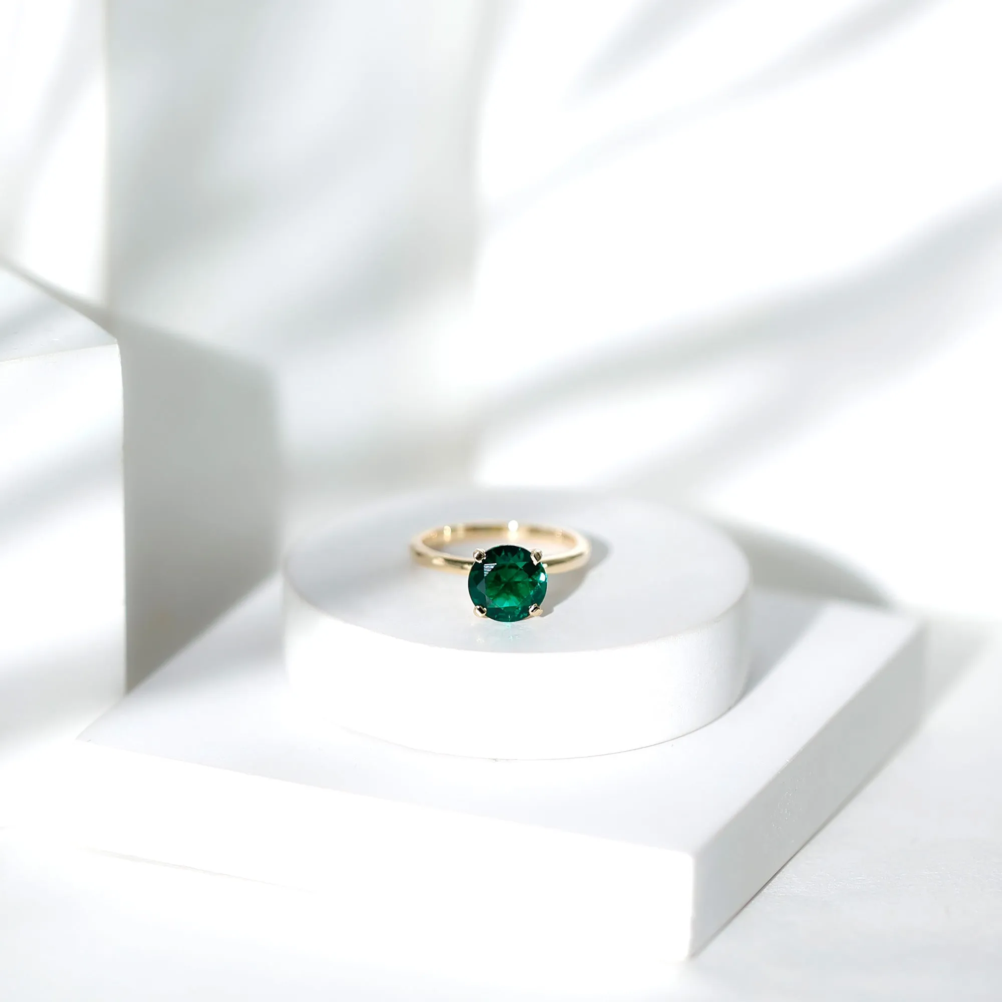 Simple Round Lab Grown Emerald Solitaire Ring