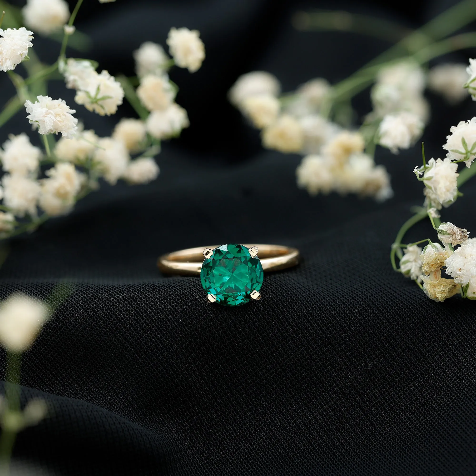 Simple Round Lab Grown Emerald Solitaire Ring
