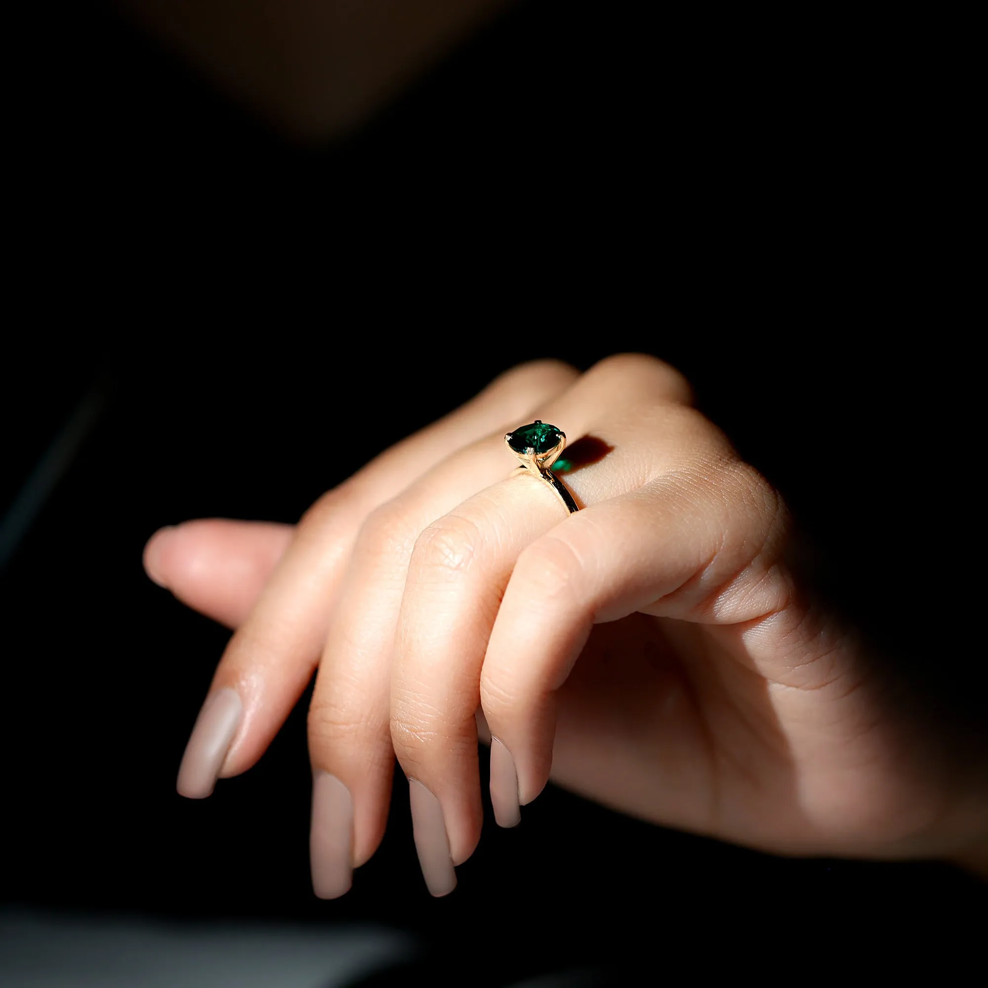 Simple Round Lab Grown Emerald Solitaire Ring