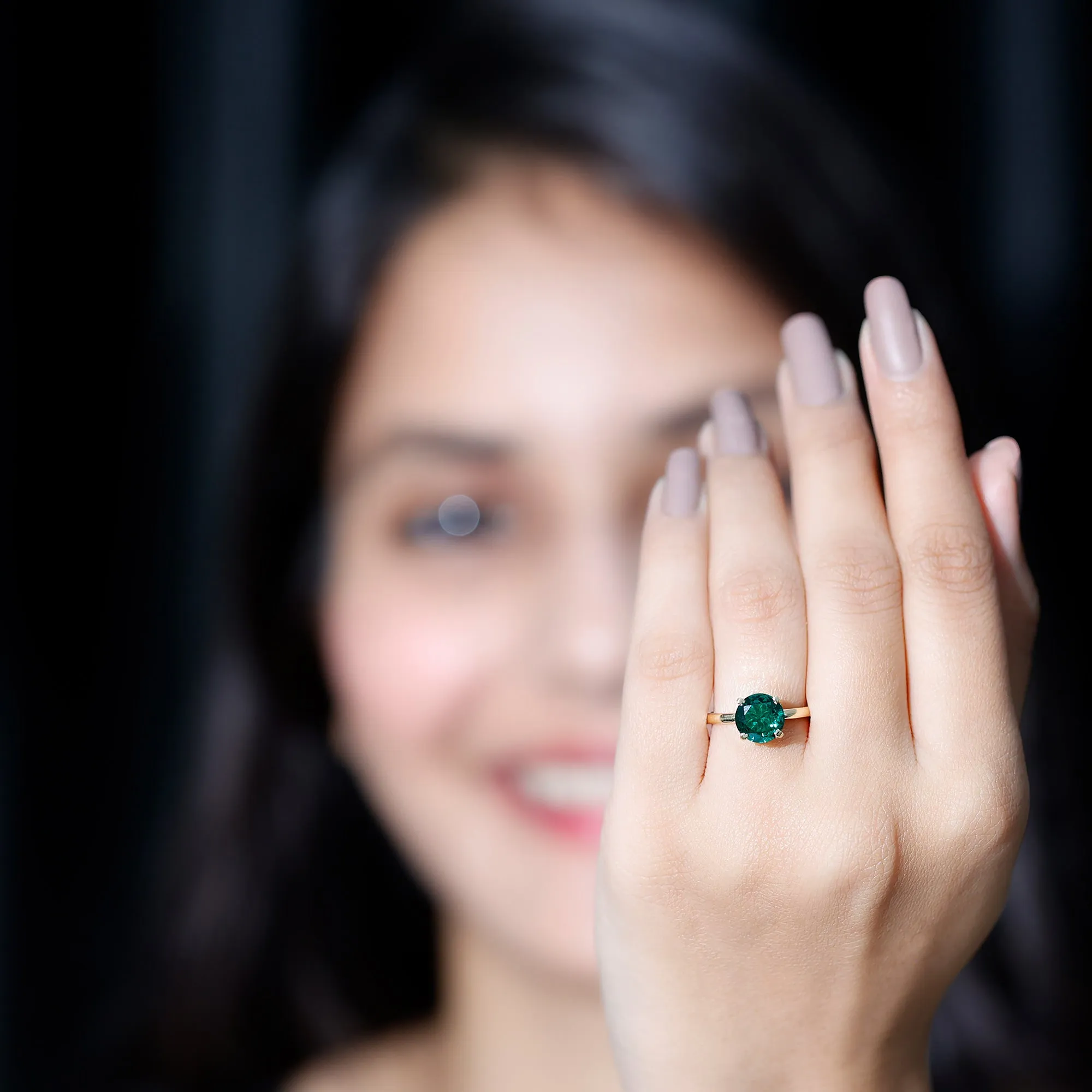 Simple Round Lab Grown Emerald Solitaire Ring