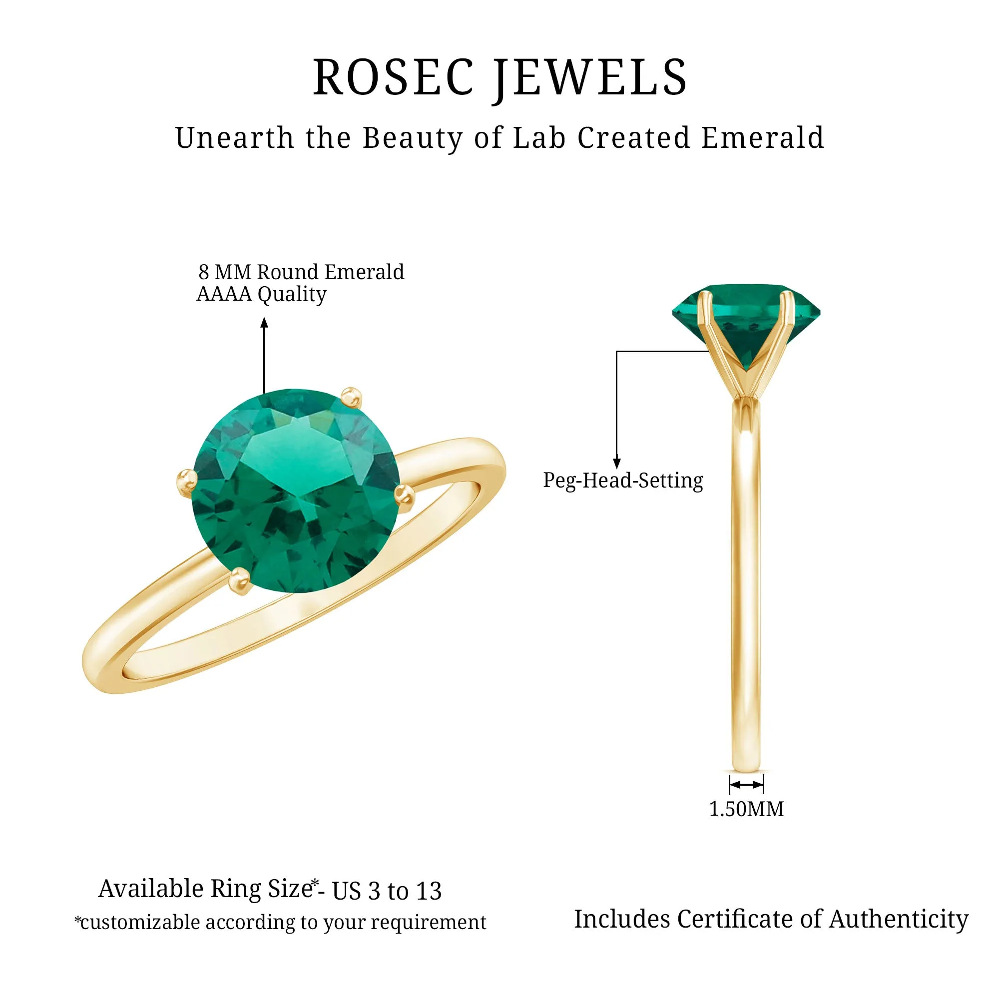 Simple Round Lab Grown Emerald Solitaire Ring