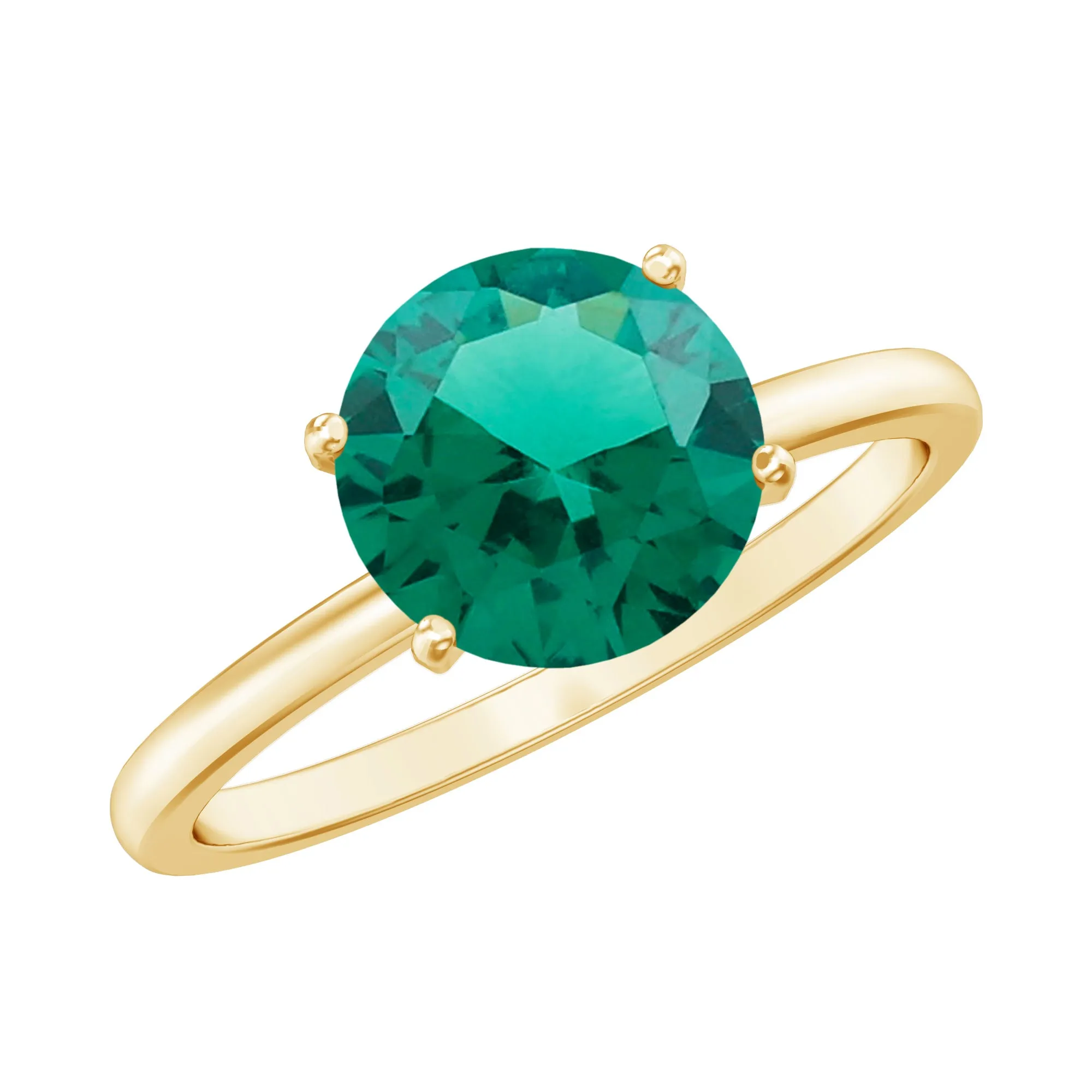 Simple Round Lab Grown Emerald Solitaire Ring