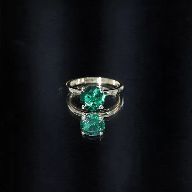 Simple Round Lab Grown Emerald Solitaire Ring