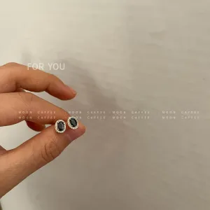 SIsslia 925 Silver Needle Black Gem Zircon Inlaid Oval Geometric Personality Simple Earrings for Women
