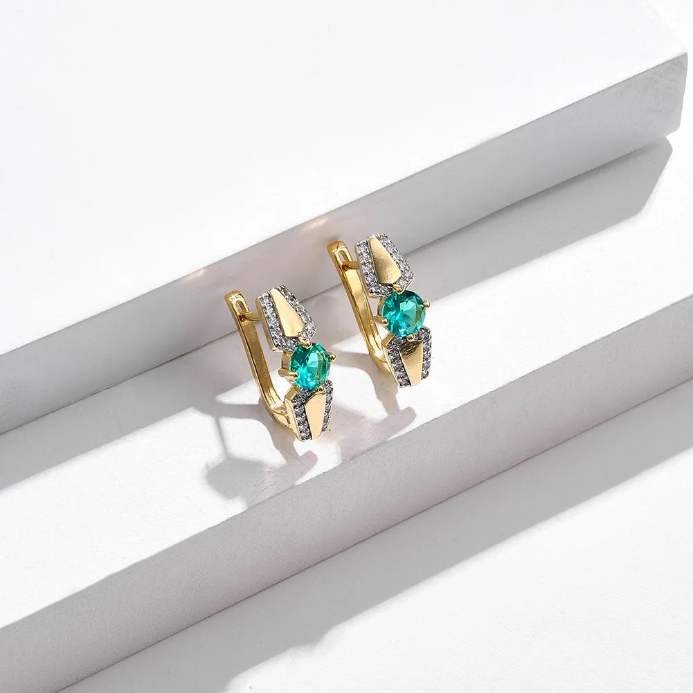 SKMEI KZCE306 Green Crystal Earrings for Girls Inlaid w/ Round Zirconia