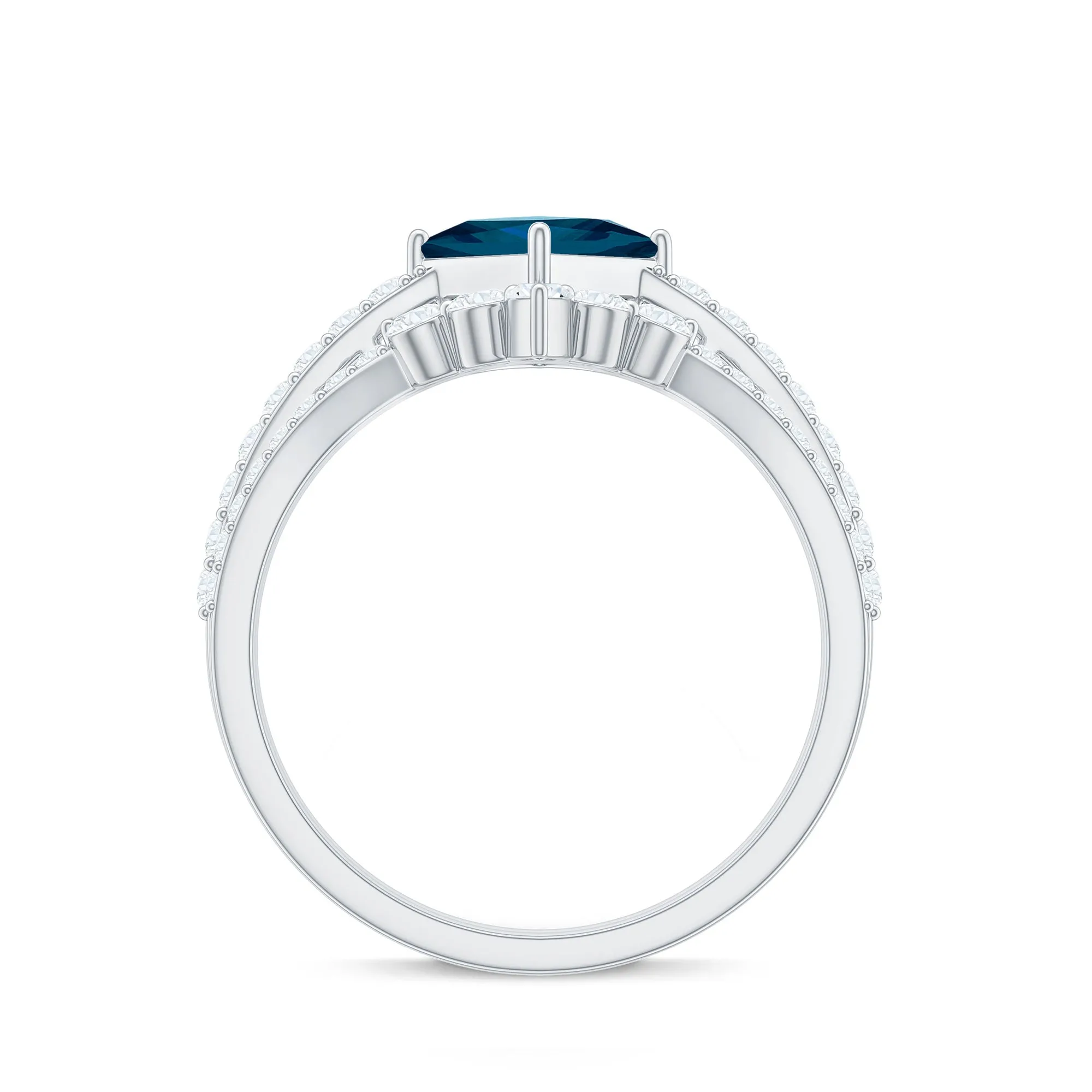 Solitaire London Blue Topaz Designer Ring Set with Diamond