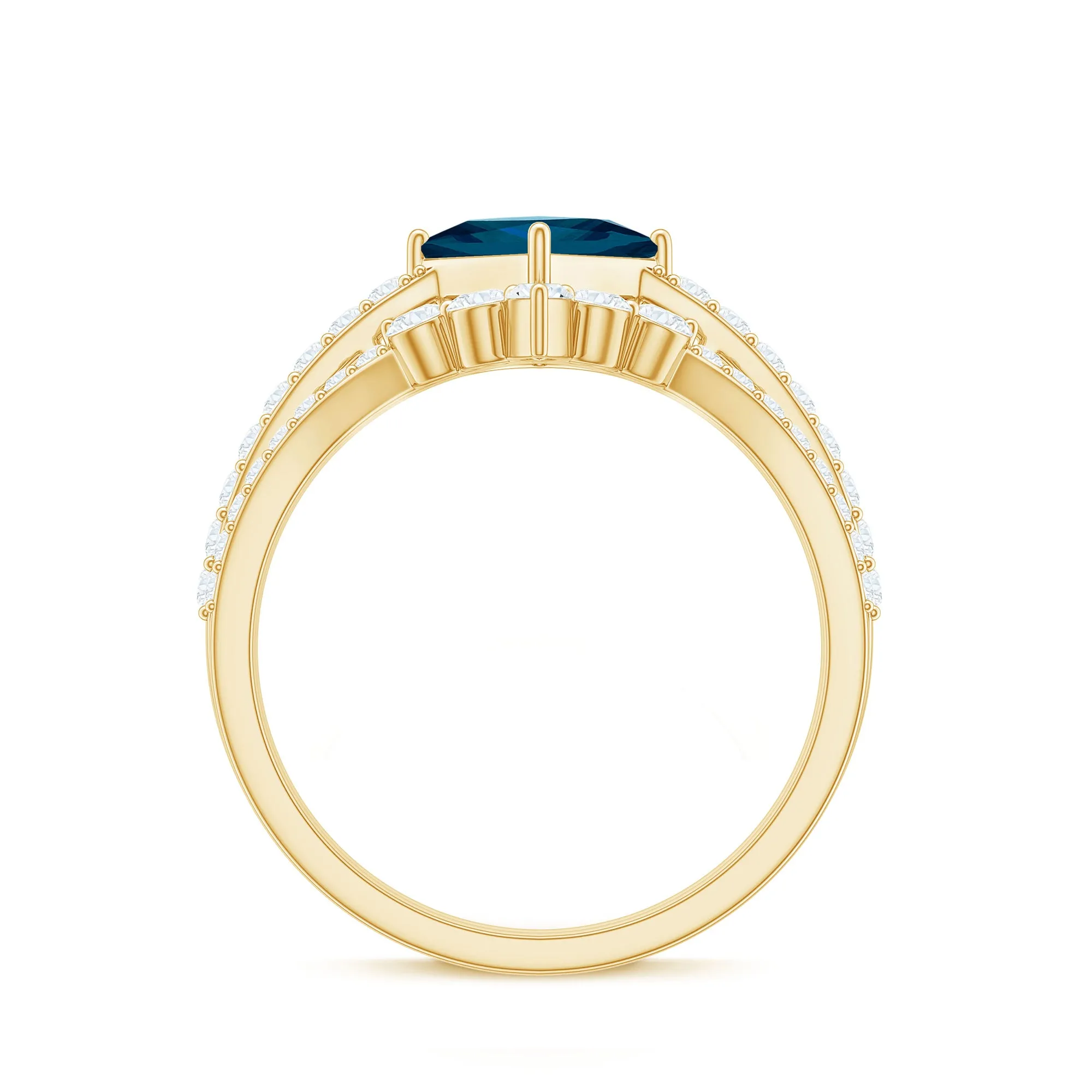 Solitaire London Blue Topaz Designer Ring Set with Diamond