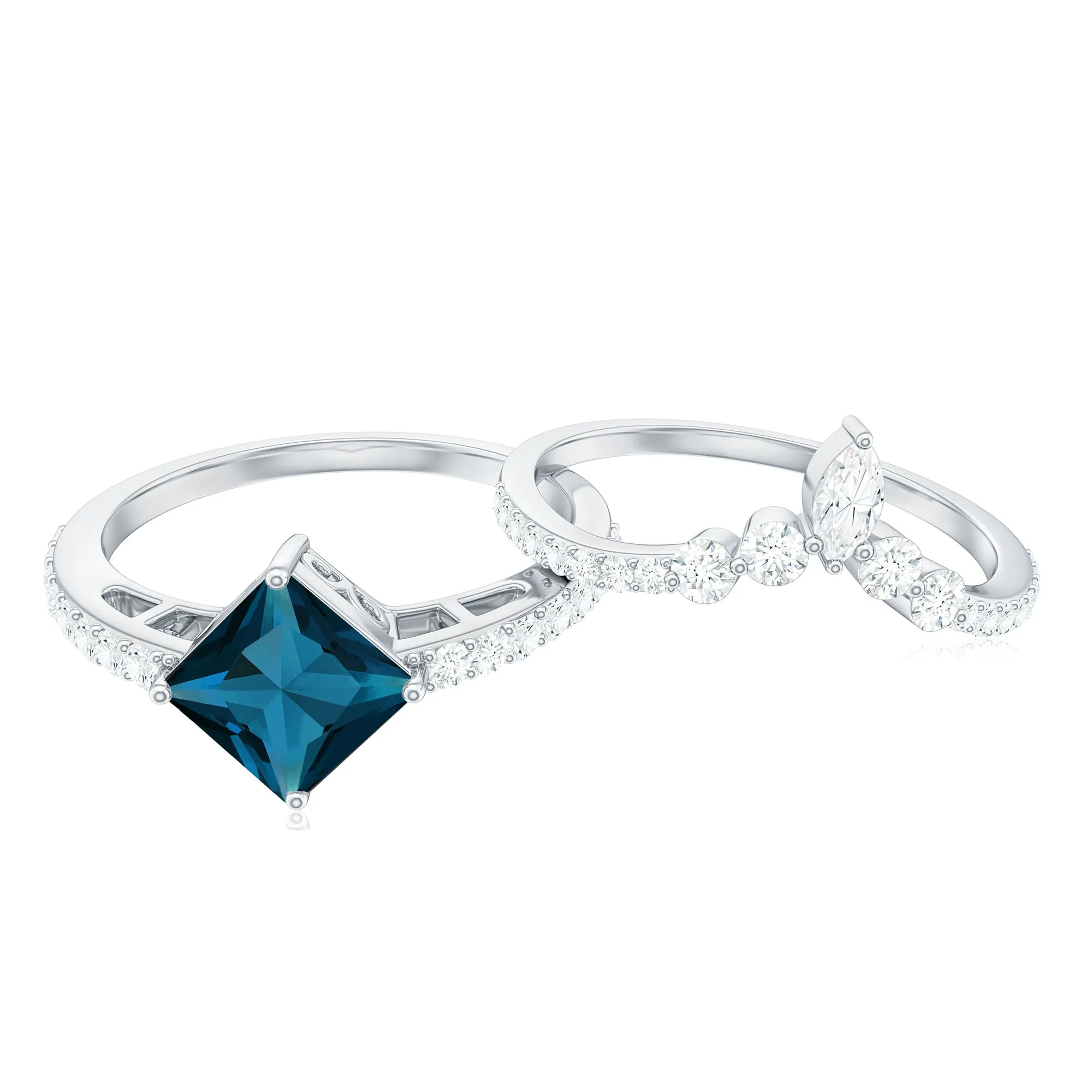 Solitaire London Blue Topaz Designer Ring Set with Diamond