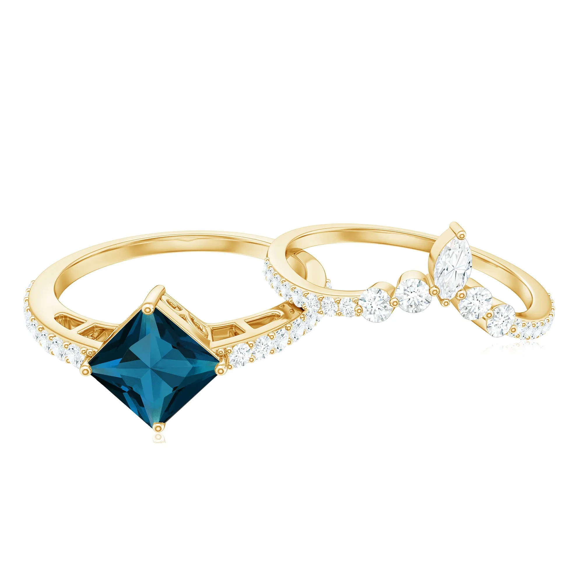 Solitaire London Blue Topaz Designer Ring Set with Diamond