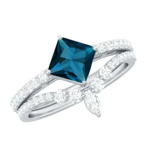 Solitaire London Blue Topaz Designer Ring Set with Diamond