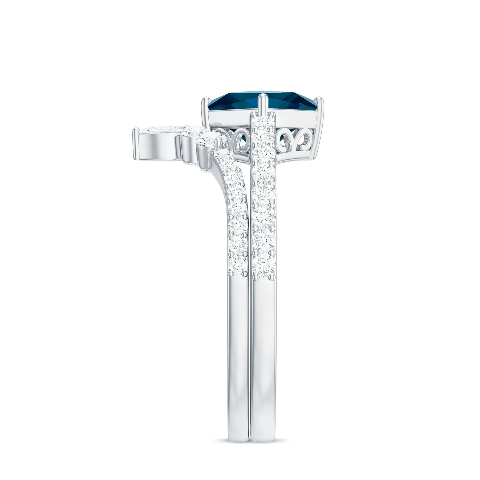 Solitaire London Blue Topaz Designer Ring Set with Diamond