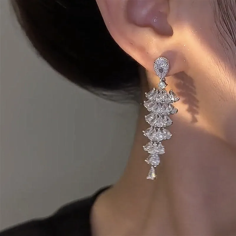 Sparkling Zircon Christmas Tree Dangle Earrings for Women