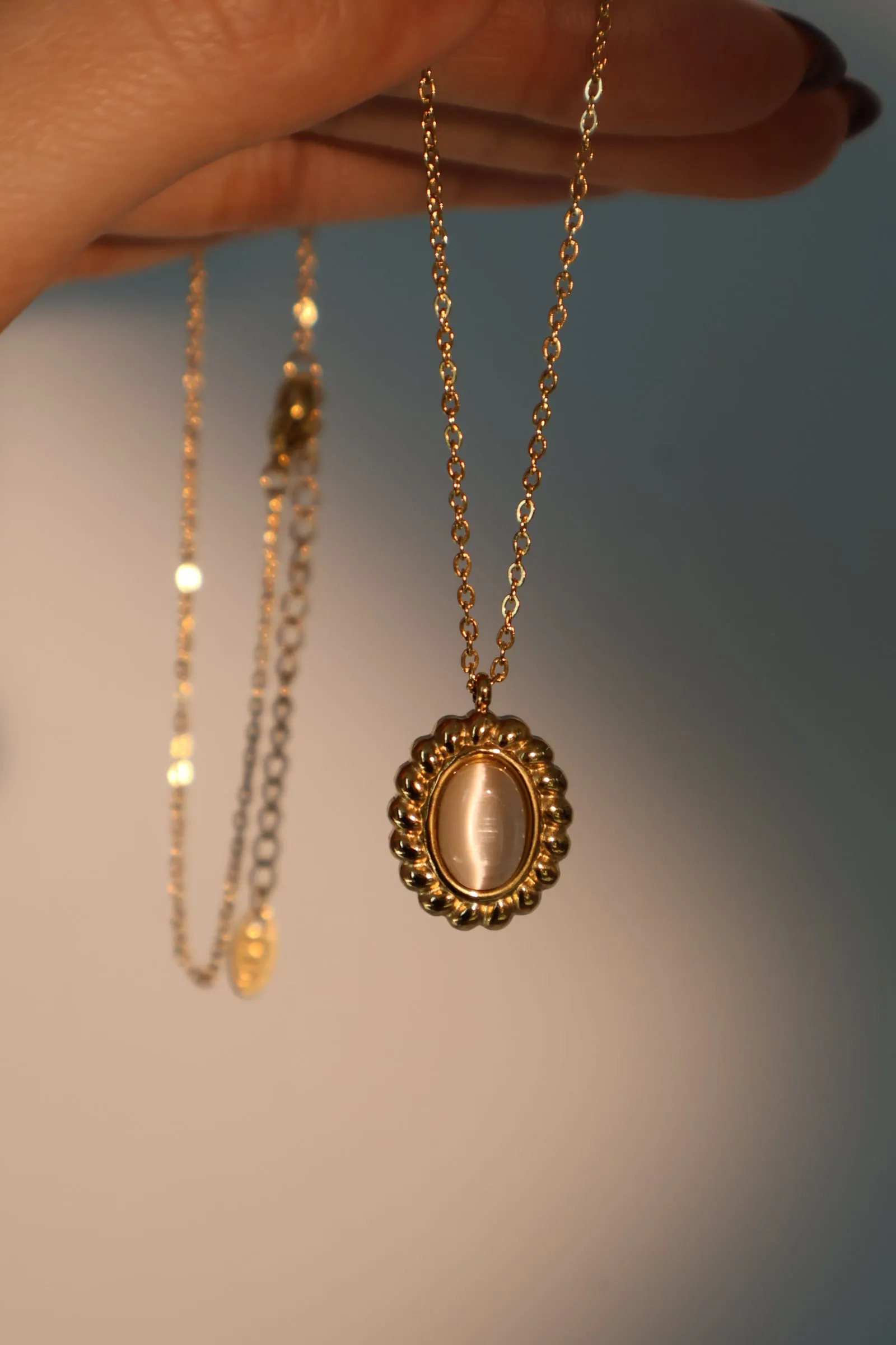 Stainless Steel White Opal Pendant Necklace