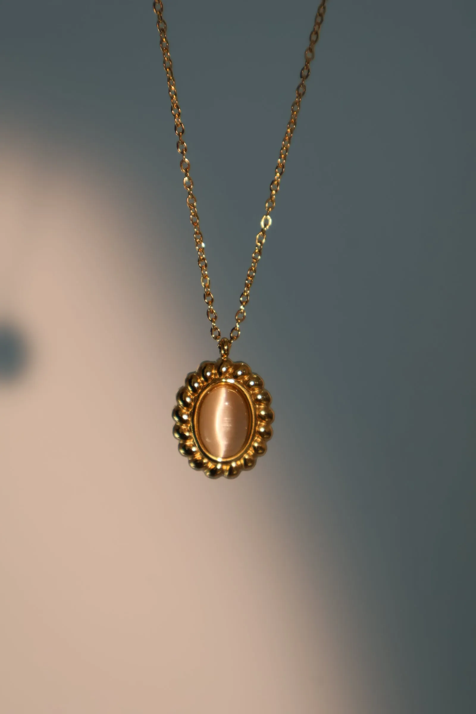 Stainless Steel White Opal Pendant Necklace