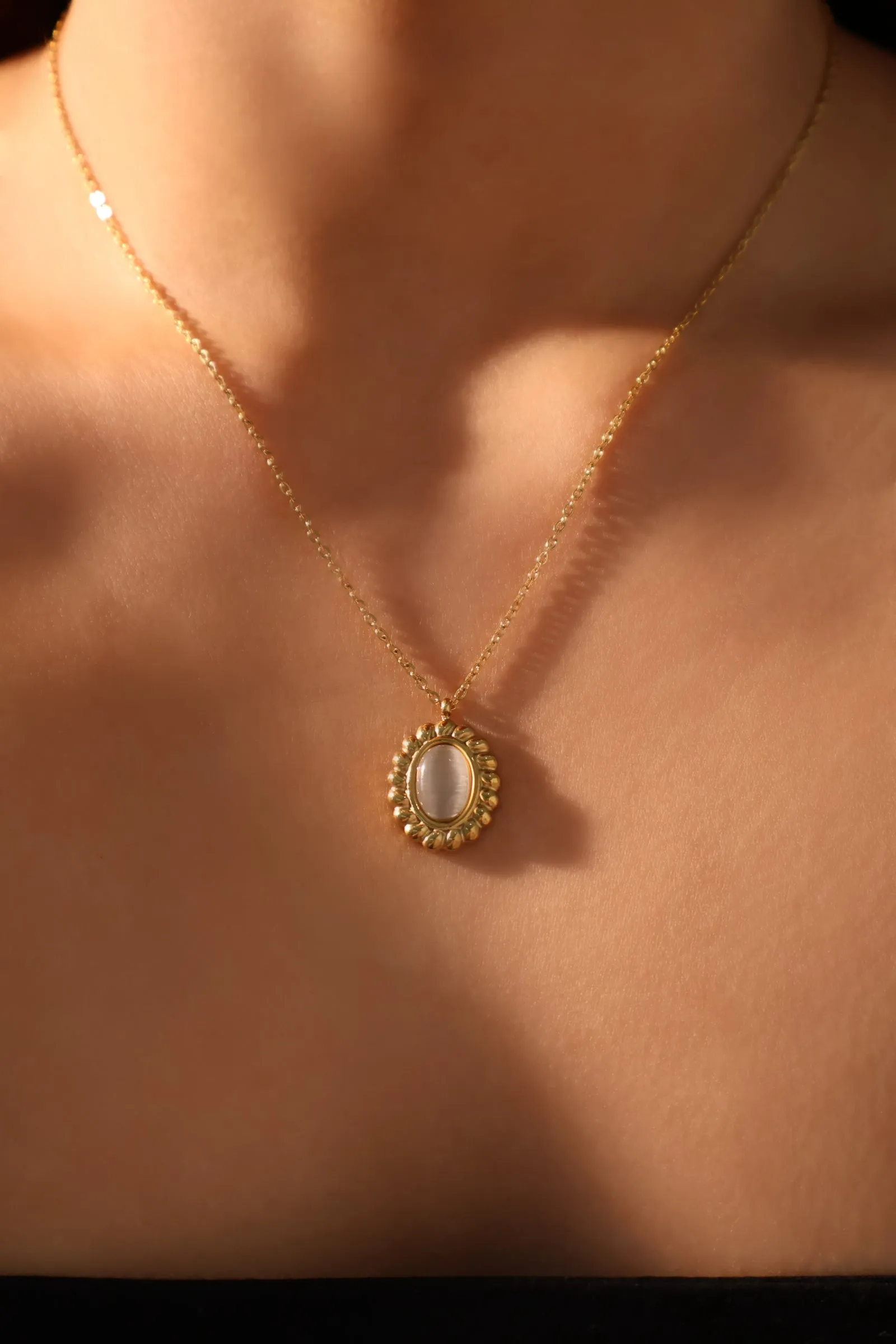 Stainless Steel White Opal Pendant Necklace