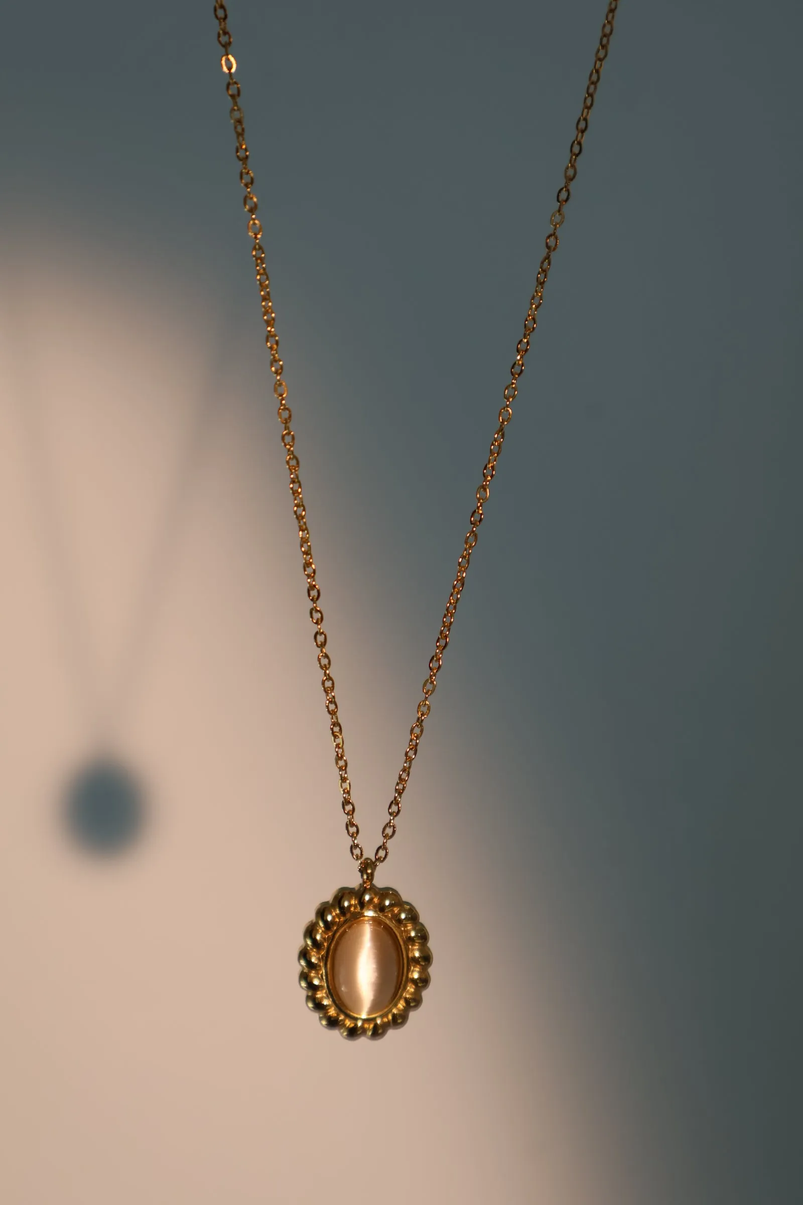 Stainless Steel White Opal Pendant Necklace