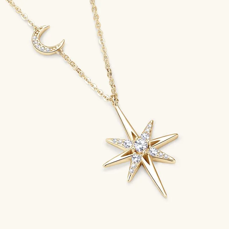 Star & Moon Premium Moissanite Pendant Necklace