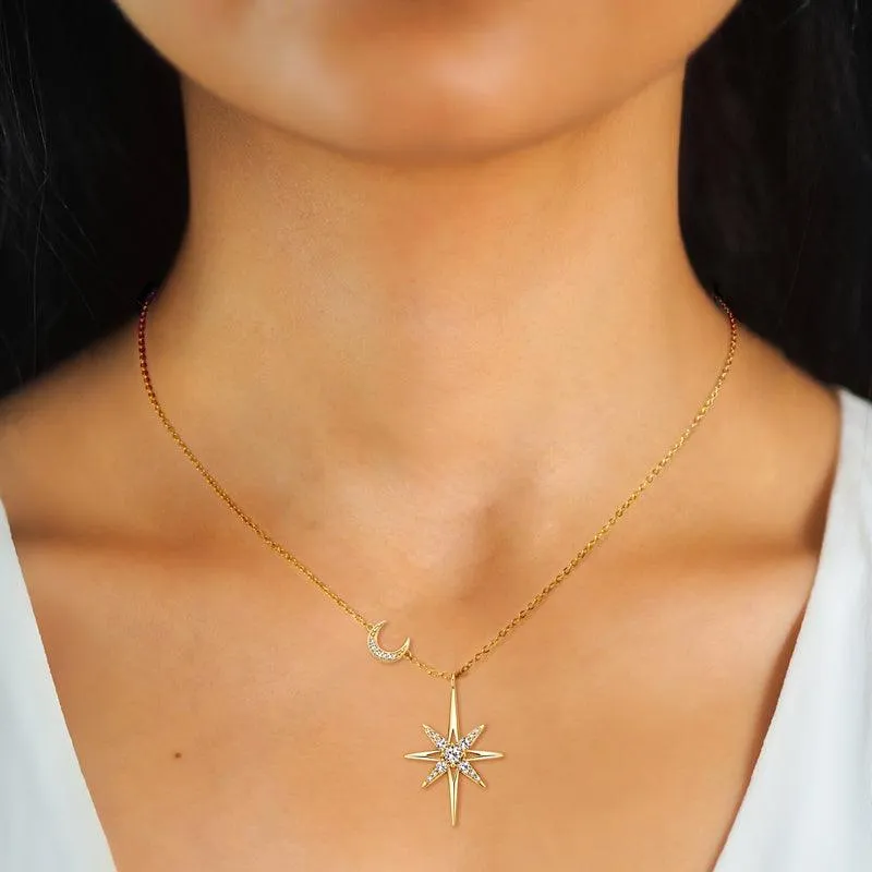 Star & Moon Premium Moissanite Pendant Necklace