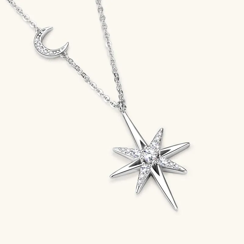 Star & Moon Premium Moissanite Pendant Necklace