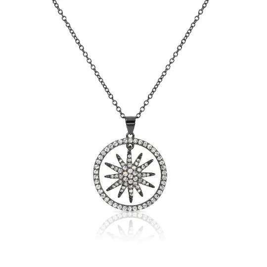 Sterling Silver Halo Shining Star Necklace