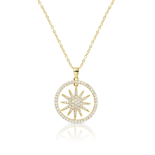 Sterling Silver Halo Shining Star Necklace