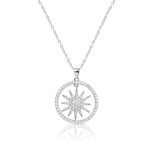 Sterling Silver Halo Shining Star Necklace