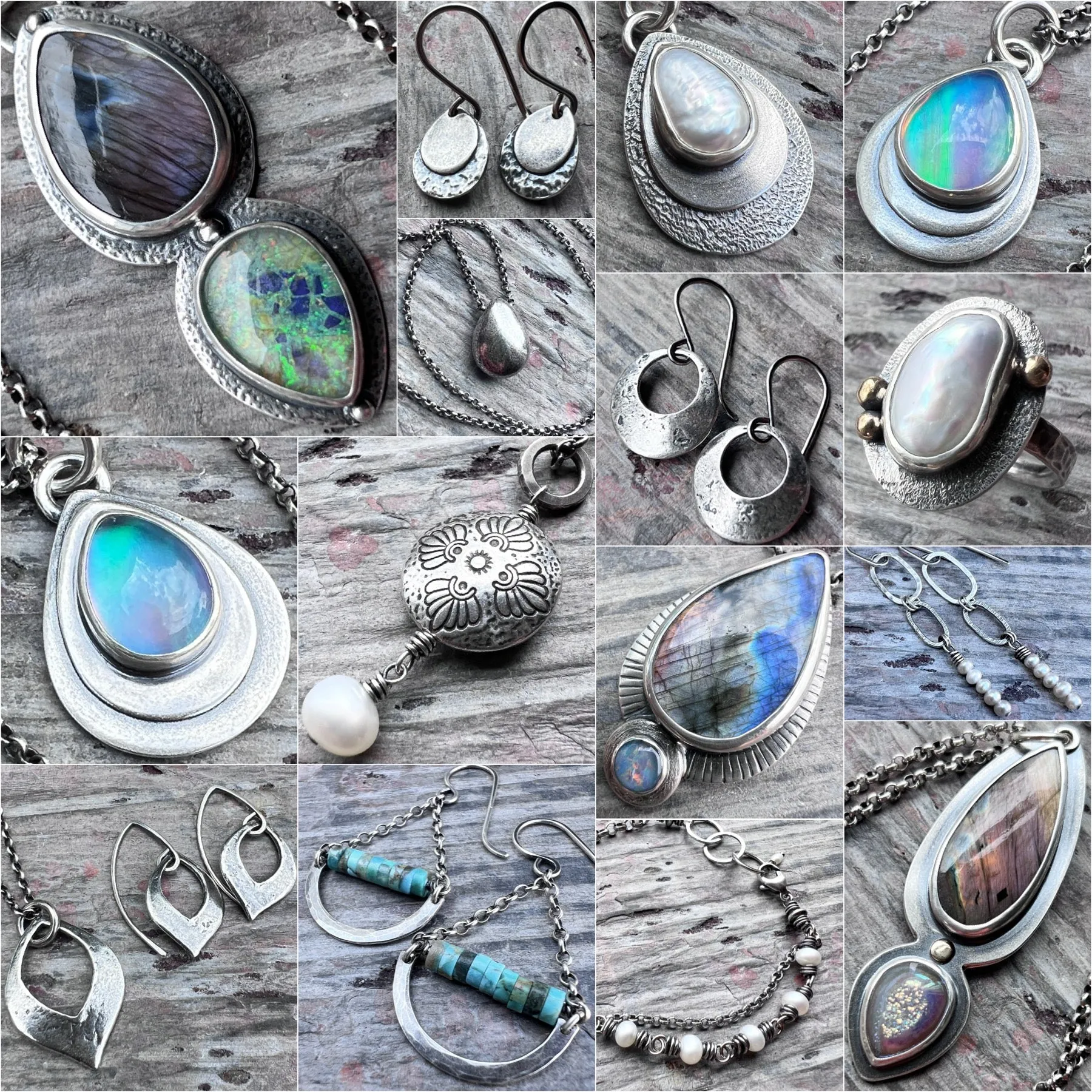 Sterling Silver Labradorite and Monarch Opal Pendant Necklace