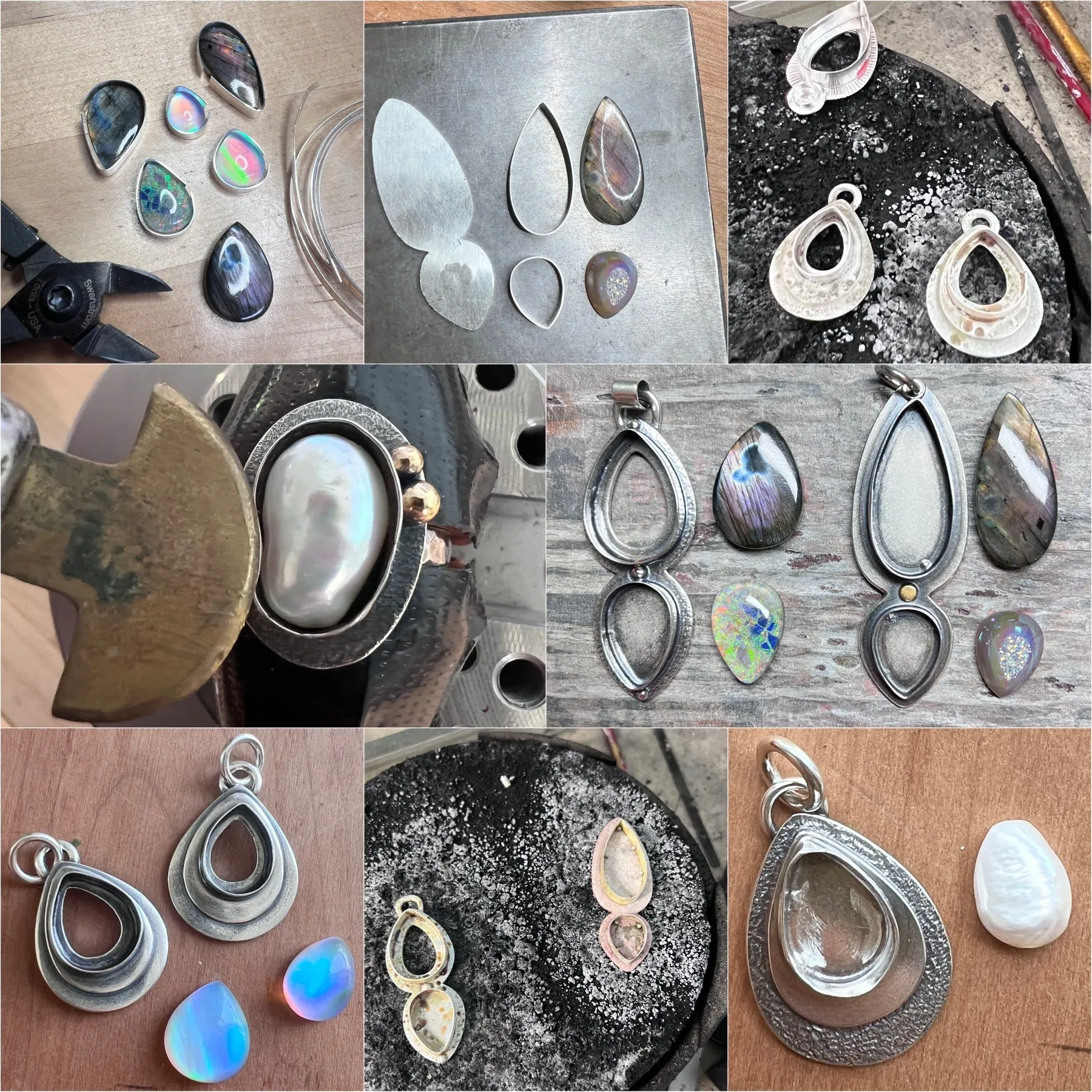 Sterling Silver Labradorite and Monarch Opal Pendant Necklace