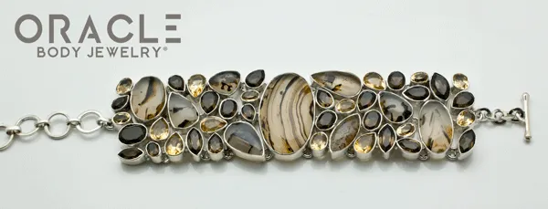Sterling Silver Montana Agate Bracelet with Faceted Citrine and Smoky Quartz Accents