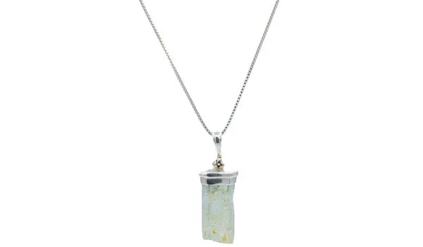 Sterling Silver Raw Hiddenite Gemstone Pendant Necklace
