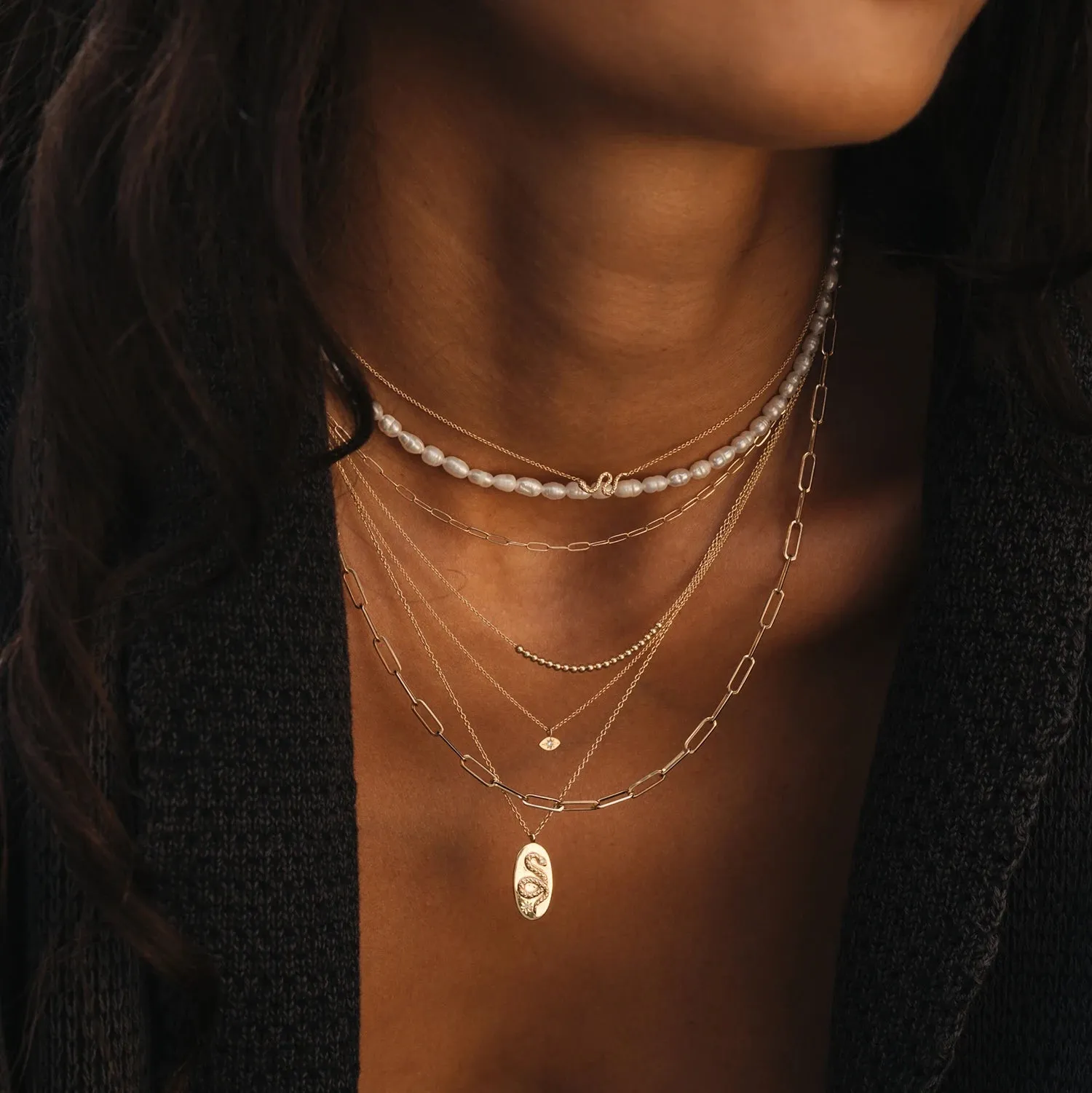 the serpent revival diamond necklace - 14k yellow gold, diamonds