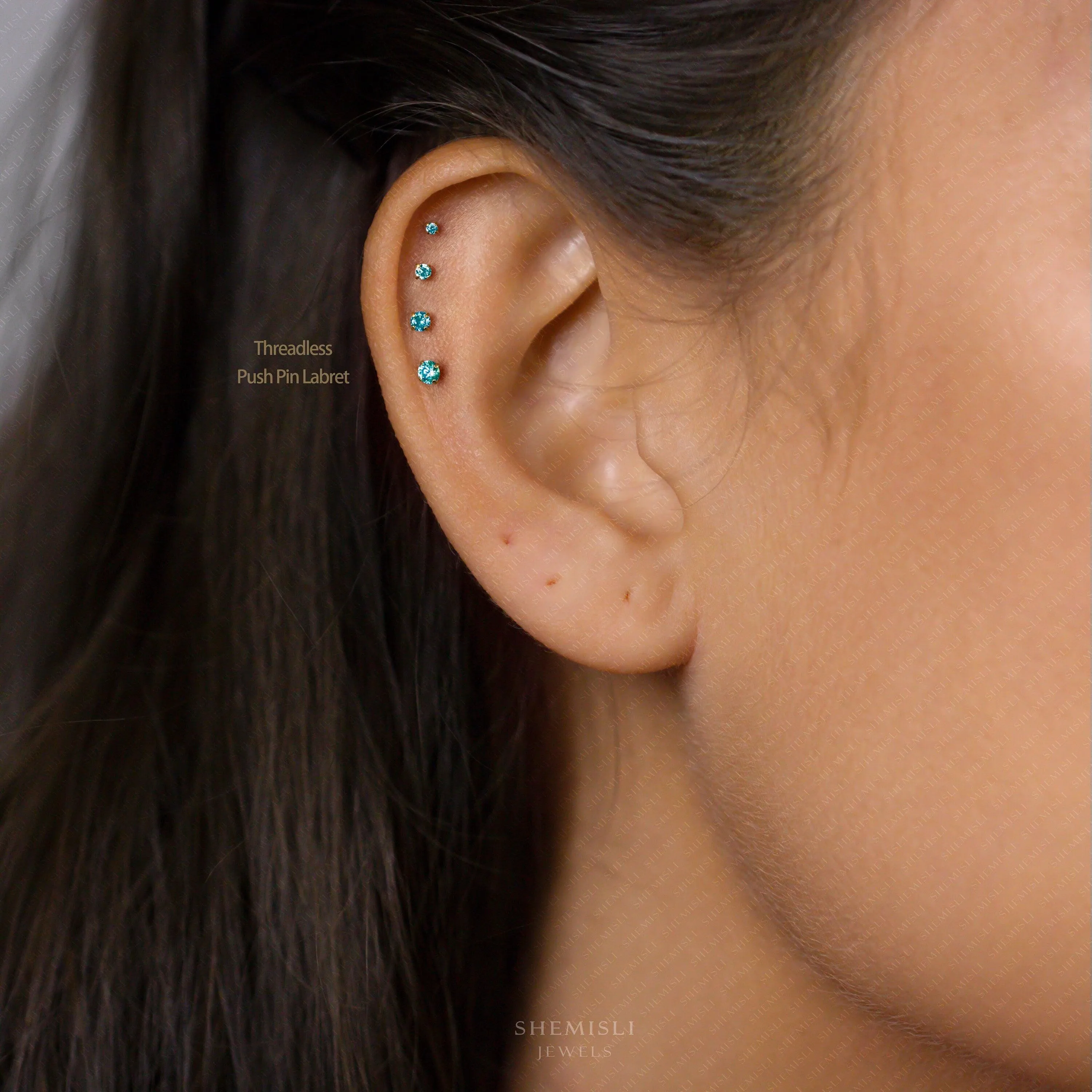 Tiny Blue Zircon Black Threadless Flat Back Earrings, Nose Stud, December Birthstone, 20,18,16ga, 5-10mm, SS629 SS630 SS631 SS632