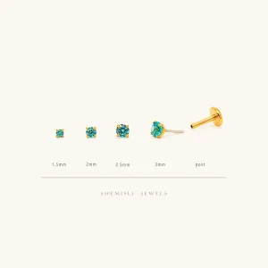 Tiny Blue Zircon Gold Threadless Flat Back Earrings, Nose Stud, December Birthstone, 20,18,16ga, 5-10mm, SS629 SS630 SS631 SS632