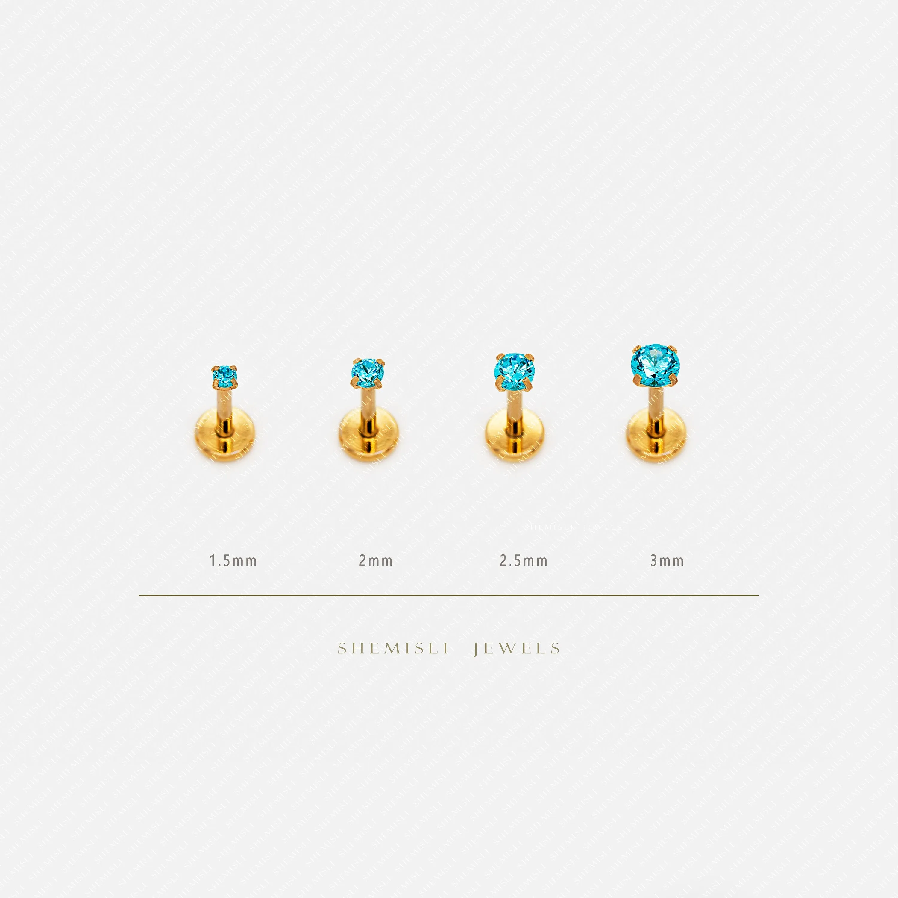 Tiny Blue Zircon Gold Threadless Flat Back Earrings, Nose Stud, December Birthstone, 20,18,16ga, 5-10mm, SS629 SS630 SS631 SS632