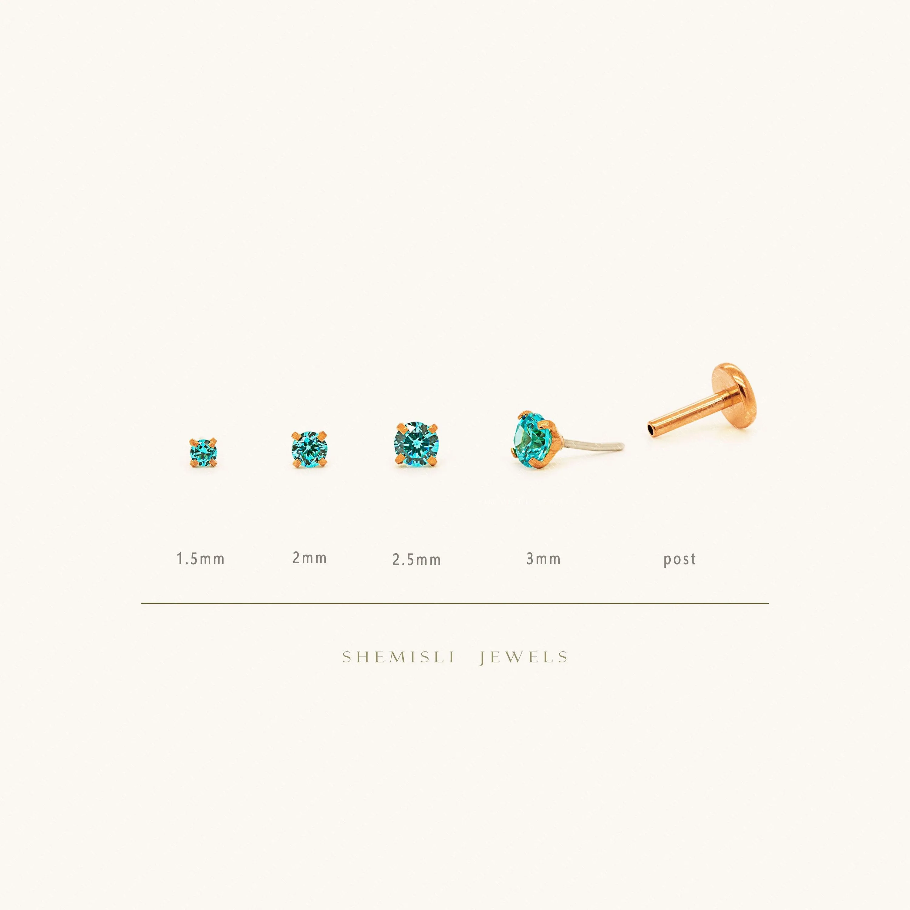Tiny Blue Zircon Rose Threadless Flat Back Earrings, Nose Stud, December Birthstone, 20,18,16ga, 5-10mm, SS629 SS630 SS631 SS632