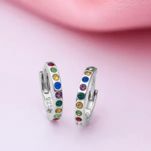 Tiny Rainbow Stone Hoop 925 Silver Earrings