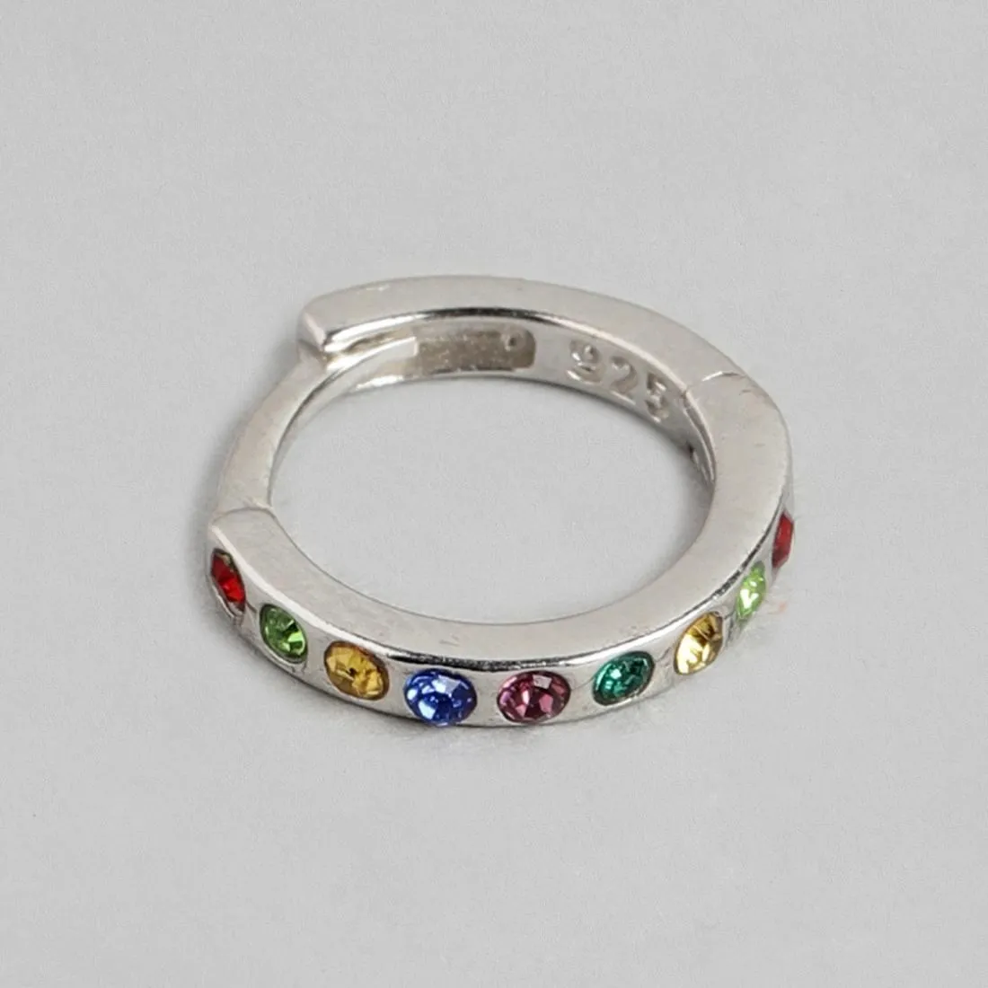 Tiny Rainbow Stone Hoop 925 Silver Earrings