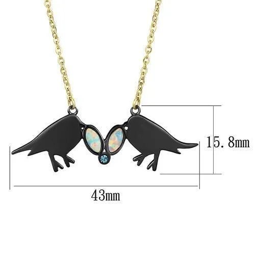 TK2895 - IP Gold  IP Black (Ion Plating) Stainless Steel Necklace with Semi-Precious Opal in Aurora Borealis (Rainbow Effect)