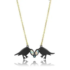 TK2895 - IP Gold  IP Black (Ion Plating) Stainless Steel Necklace with Semi-Precious Opal in Aurora Borealis (Rainbow Effect)