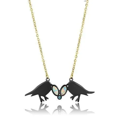 TK2895 - IP Gold  IP Black (Ion Plating) Stainless Steel Necklace with Semi-Precious Opal in Aurora Borealis (Rainbow Effect)