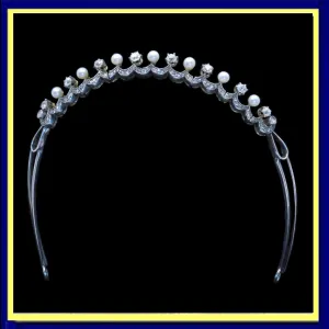 Victorian Tiara diamonds natural pearls gold silver GIA antique hair (7411)