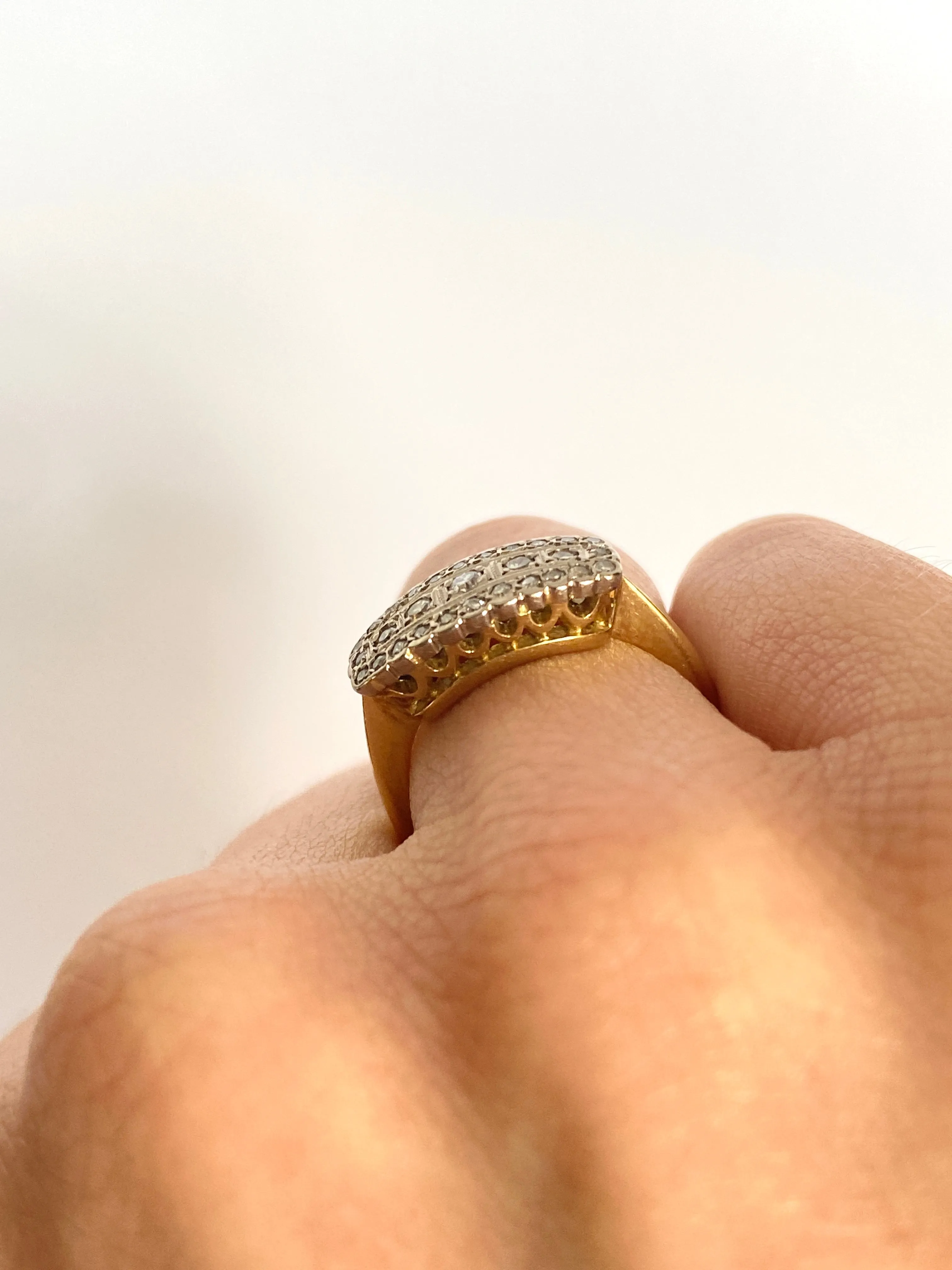 Vintage, 18ct Gold Art Deco Diamond Rectangular Cluster Ring