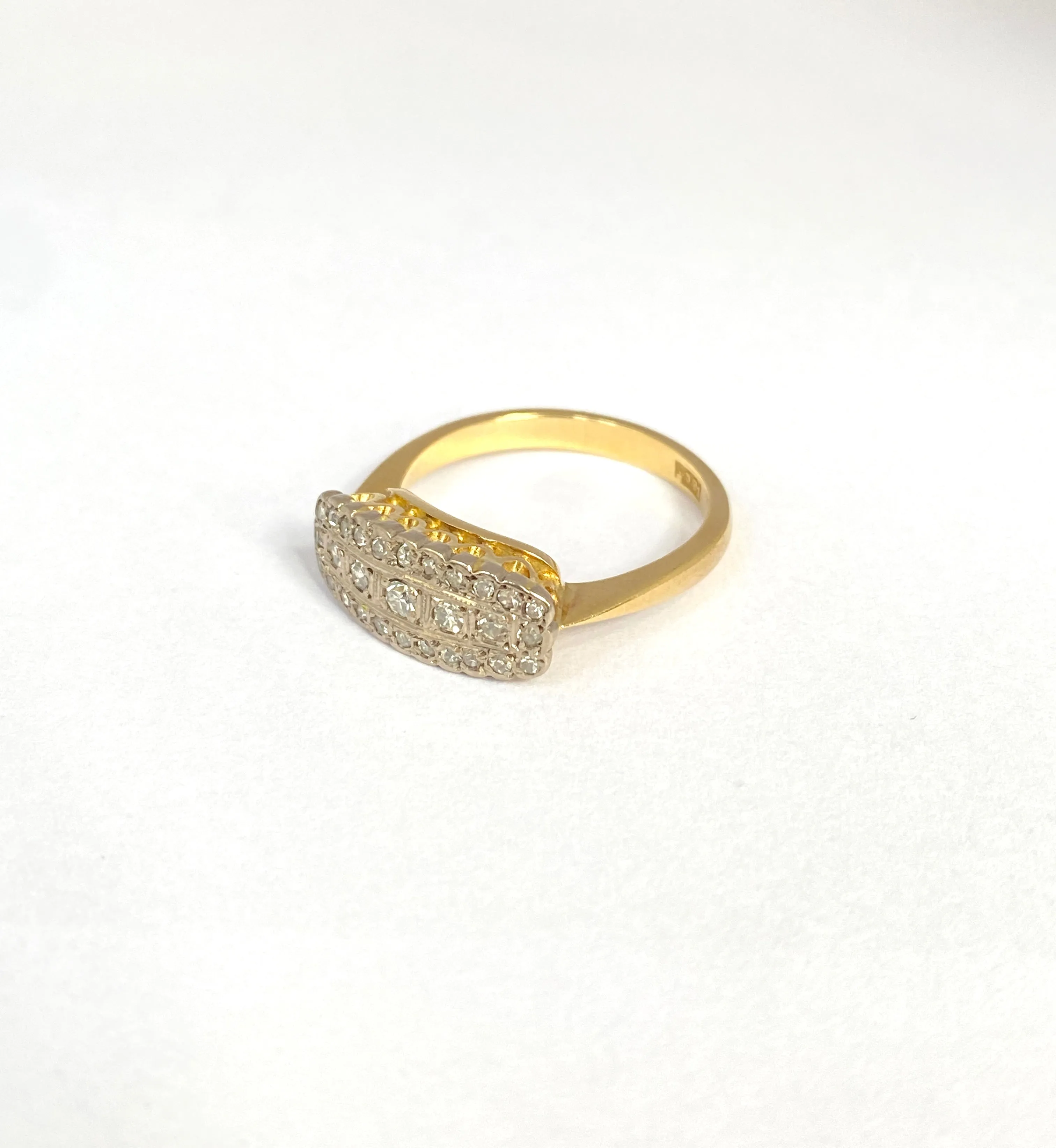Vintage, 18ct Gold Art Deco Diamond Rectangular Cluster Ring